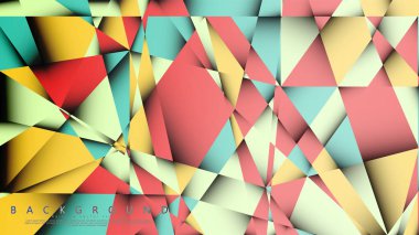 Pastel mavi, kırmızı ve sarı nın birleşimi ile Mozaik Üçgen vektör arka plan. Degradeler ve saydamlık ile geometrik illüstrasyon tarzı.