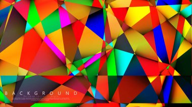 Açık Çok Renkli Gökkuşağı vektör arka plan mozaik üçgen. Degradeler ve saydamlık ile geometrik illüstrasyon tarzı. Üçgen desen tasarımı