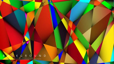 Açık Çok Renkli Gökkuşağı vektör arka plan mozaik üçgen. Degradeler ve saydamlık ile geometrik illüstrasyon tarzı. Üçgen desen tasarımı