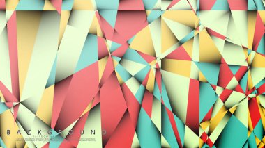 Pastel mavi, kırmızı ve sarı nın birleşimi ile Mozaik Üçgen vektör arka plan. Degradeler ve saydamlık ile geometrik illüstrasyon tarzı.