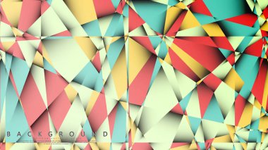 Pastel mavi, kırmızı ve sarı nın birleşimi ile Mozaik Üçgen vektör arka plan. Degradeler ve saydamlık ile geometrik illüstrasyon tarzı.