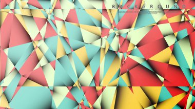 Pastel mavi, kırmızı ve sarı nın birleşimi ile Mozaik Üçgen vektör arka plan. Degradeler ve saydamlık ile geometrik illüstrasyon tarzı.
