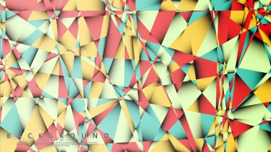 Pastel mavi, kırmızı ve sarı nın birleşimi ile Mozaik Üçgen vektör arka plan. Degradeler ve saydamlık ile geometrik illüstrasyon tarzı.