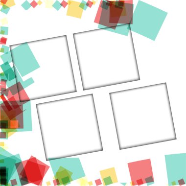 Renkli fotoğraf çerçeveleri, vektör çizimleri. beyaz bir arka plan üzerinde izole edilmiş çeşitli renkler ve saydam desenler ile kare kenarlıklar