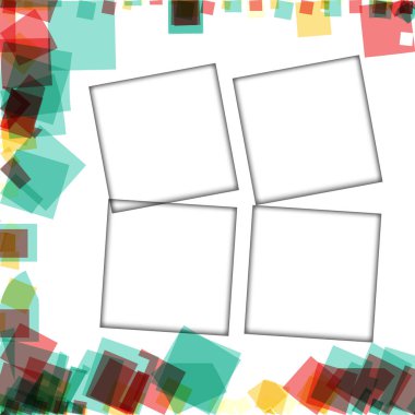 Renkli fotoğraf çerçeveleri, vektör çizimleri. beyaz bir arka plan üzerinde izole edilmiş çeşitli renkler ve saydam desenler ile kare kenarlıklar
