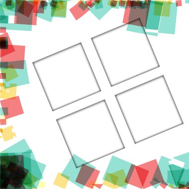 Renkli fotoğraf çerçeveleri, vektör çizimleri. beyaz bir arka plan üzerinde izole edilmiş çeşitli renkler ve saydam desenler ile kare kenarlıklar