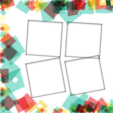 Renkli fotoğraf çerçeveleri, vektör çizimleri. beyaz bir arka plan üzerinde izole edilmiş çeşitli renkler ve saydam desenler ile kare kenarlıklar