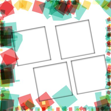 Renkli fotoğraf çerçeveleri, vektör çizimleri. beyaz bir arka plan üzerinde izole edilmiş çeşitli renkler ve saydam desenler ile kare kenarlıklar