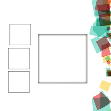 Renkli fotoğraf çerçeveleri, vektör çizimleri. beyaz bir arka plan üzerinde izole edilmiş çeşitli renkler ve saydam desenler ile kare kenarlıklar