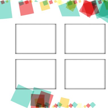Renkli fotoğraf çerçeveleri, vektör çizimleri. beyaz bir arka plan üzerinde izole edilmiş çeşitli renkler ve saydam desenler ile kare kenarlıklar
