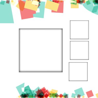 Renkli fotoğraf çerçeveleri, vektör çizimleri. beyaz bir arka plan üzerinde izole edilmiş çeşitli renkler ve saydam desenler ile kare kenarlıklar