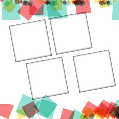 Renkli fotoğraf çerçeveleri, vektör çizimleri. beyaz bir arka plan üzerinde izole edilmiş çeşitli renkler ve saydam desenler ile kare kenarlıklar