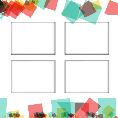 Renkli fotoğraf çerçeveleri, vektör çizimleri. beyaz bir arka plan üzerinde izole edilmiş çeşitli renkler ve saydam desenler ile kare kenarlıklar