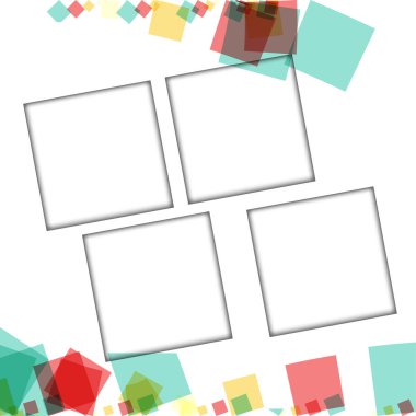 Renkli fotoğraf çerçeveleri, vektör çizimleri. beyaz bir arka plan üzerinde izole edilmiş çeşitli renkler ve saydam desenler ile kare kenarlıklar