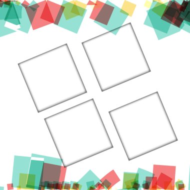 Renkli fotoğraf çerçeveleri, vektör çizimleri. beyaz bir arka plan üzerinde izole edilmiş çeşitli renkler ve saydam desenler ile kare kenarlıklar