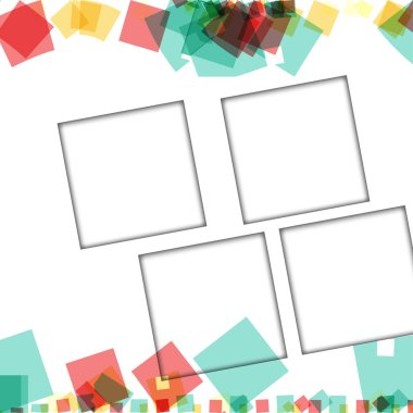 Renkli fotoğraf çerçeveleri, vektör çizimleri. beyaz bir arka plan üzerinde izole edilmiş çeşitli renkler ve saydam desenler ile kare kenarlıklar