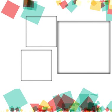 Renkli fotoğraf çerçeveleri, vektör çizimleri. beyaz bir arka plan üzerinde izole edilmiş çeşitli renkler ve saydam desenler ile kare kenarlıklar