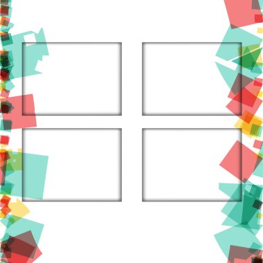 Renkli fotoğraf çerçeveleri, vektör çizimleri. beyaz bir arka plan üzerinde izole edilmiş çeşitli renkler ve saydam desenler ile kare kenarlıklar
