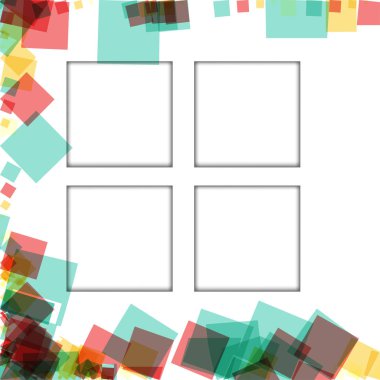 Renkli fotoğraf çerçeveleri, vektör çizimleri. beyaz bir arka plan üzerinde izole edilmiş çeşitli renkler ve saydam desenler ile kare kenarlıklar