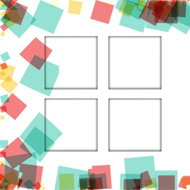 Renkli fotoğraf çerçeveleri, vektör çizimleri. beyaz bir arka plan üzerinde izole edilmiş çeşitli renkler ve saydam desenler ile kare kenarlıklar