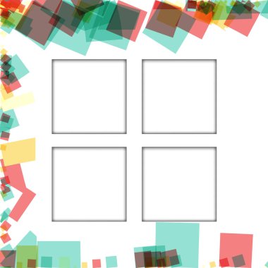 Renkli fotoğraf çerçeveleri, vektör çizimleri. beyaz bir arka plan üzerinde izole edilmiş çeşitli renkler ve saydam desenler ile kare kenarlıklar