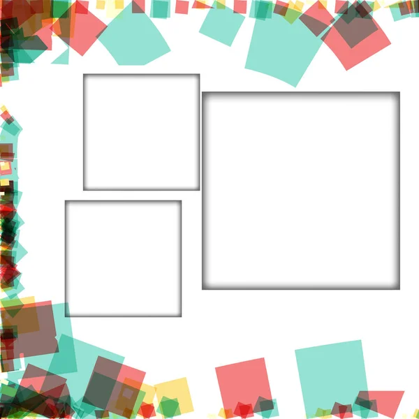 カラフルなフォトフレーム、ベクトルイラスト。白い背景に分離された様々な色と透明なパターンを持つ正方形の境界線 — ストックベクタ