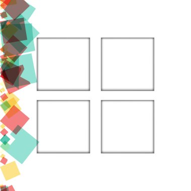 Renkli fotoğraf çerçeveleri, vektör çizimleri. beyaz bir arka plan üzerinde izole edilmiş çeşitli renkler ve saydam desenler ile kare kenarlıklar