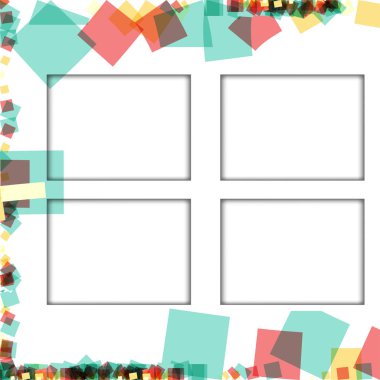 Renkli fotoğraf çerçeveleri, vektör çizimleri. beyaz bir arka plan üzerinde izole edilmiş çeşitli renkler ve saydam desenler ile kare kenarlıklar