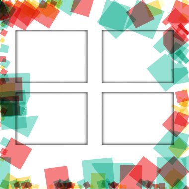 Renkli fotoğraf çerçeveleri, vektör çizimleri. beyaz bir arka plan üzerinde izole edilmiş çeşitli renkler ve saydam desenler ile kare kenarlıklar