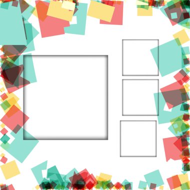 Renkli fotoğraf çerçeveleri, vektör çizimleri. beyaz bir arka plan üzerinde izole edilmiş çeşitli renkler ve saydam desenler ile kare kenarlıklar