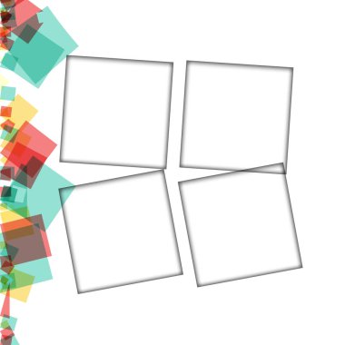 Renkli fotoğraf çerçeveleri, vektör çizimleri. beyaz bir arka plan üzerinde izole edilmiş çeşitli renkler ve saydam desenler ile kare kenarlıklar