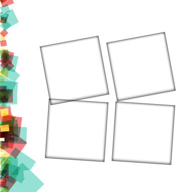 Renkli fotoğraf çerçeveleri, vektör çizimleri. beyaz bir arka plan üzerinde izole edilmiş çeşitli renkler ve saydam desenler ile kare kenarlıklar