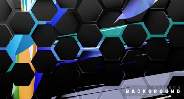 Renkli fırça stili arka plan teknolojisi siyah altıgen soyut desen. Petek. Vektör çizimi