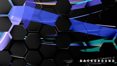 Renkli fırça stili arka plan teknolojisi siyah altıgen soyut desen. Petek. Vektör çizimi