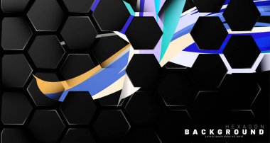 Renkli fırça stili arka plan teknolojisi siyah altıgen soyut desen. Petek. Vektör çizimi