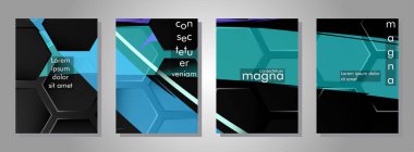 Altıgen kitap kapağının arka planını ayarlayın. Koyu arka plan teknolojisi stili ile gradyan renk ışık deseni. Petek. ışık vektör illüstrasyon