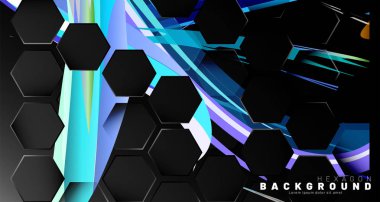 Renkli fırça stili arka plan teknolojisi siyah altıgen soyut desen. Petek. Vektör çizimi