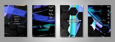 Altıgen kitap kapağının arka planını ayarlayın. Koyu arka plan teknolojisi stili ile gradyan renk ışık deseni. Petek. ışık vektör illüstrasyon