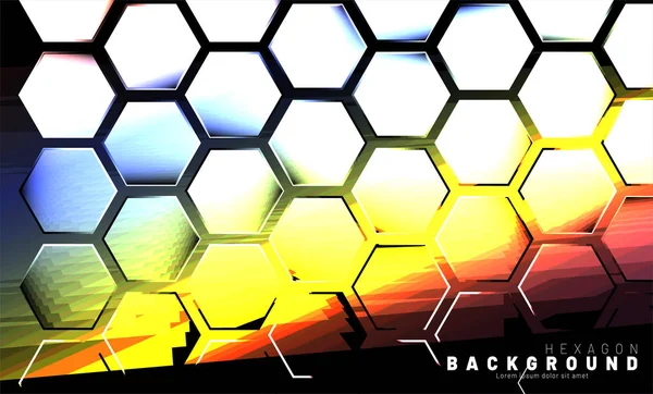 Gradient hexagonal abstrait motif lumineux coloré avec un bac foncé — Image vectorielle