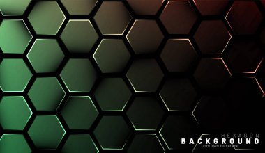 Koyu bir arka plan teknolojisi tarzı ile soyut altıgen gradyan renkli ışık deseni. Petek. Vektör çizimi