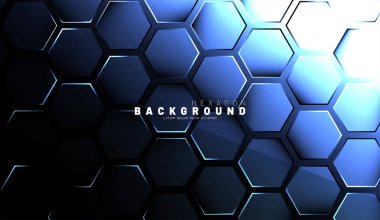 Koyu bir arka plan üzerinde soyut altıgen mavi neon degrade desen