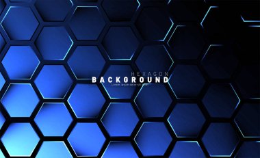 Koyu bir arka plan üzerinde soyut altıgen mavi neon degrade desen