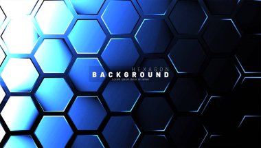 Koyu bir arka plan üzerinde soyut altıgen mavi neon degrade desen