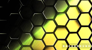 Koyu bir arka plan teknolojisi tarzı ile soyut altıgen gradyan renkli ışık deseni. Petek. Vektör çizimi