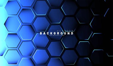 Koyu bir arka plan üzerinde soyut altıgen mavi neon degrade desen