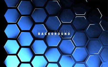 Koyu bir arka plan üzerinde soyut altıgen mavi neon degrade desen