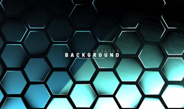 Koyu bir arka plan üzerinde soyut altıgen mavi neon degrade desen