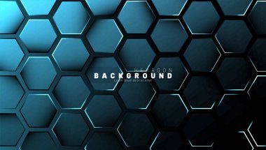 Koyu bir arka plan üzerinde soyut altıgen mavi neon degrade desen