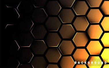 Koyu bir arka plan teknolojisi tarzı ile soyut altıgen gradyan renkli ışık deseni. Petek. Vektör çizimi