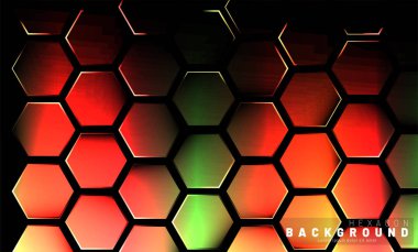 Koyu bir bac ile soyut altıgen gradyan renkli ışık deseni